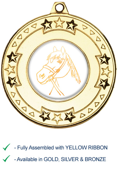 Horses Head Medal with Yellow Ribbon - M69