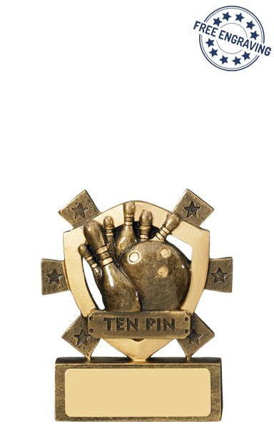 RM583 good Ten Pin Bowling Mini Shield Trophy,80mm,Free Engraving 
