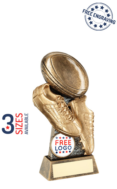 Rugby Trophies Resin Rugby Ball & Boot Scene Trophy Award 3 sizes FREE Engraving 