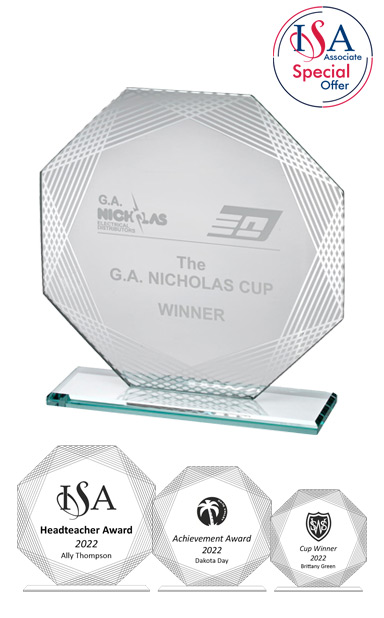 ISA Personalised OCTAGON WITH SILVER DETAILING GLASS AWARD (19.1cm) - SL1B