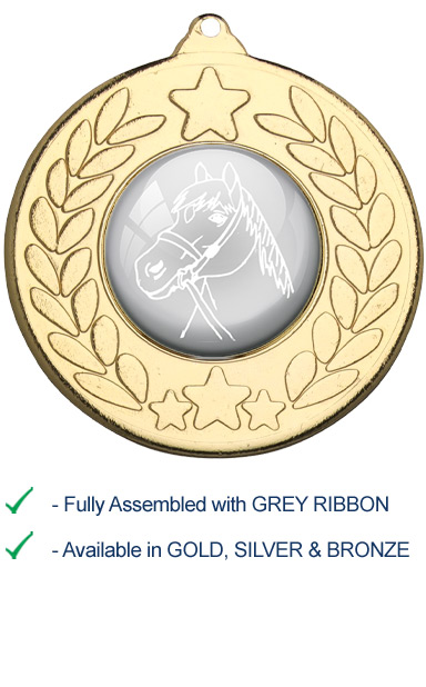 Horses Head Medal with Grey Ribbon - 9459G