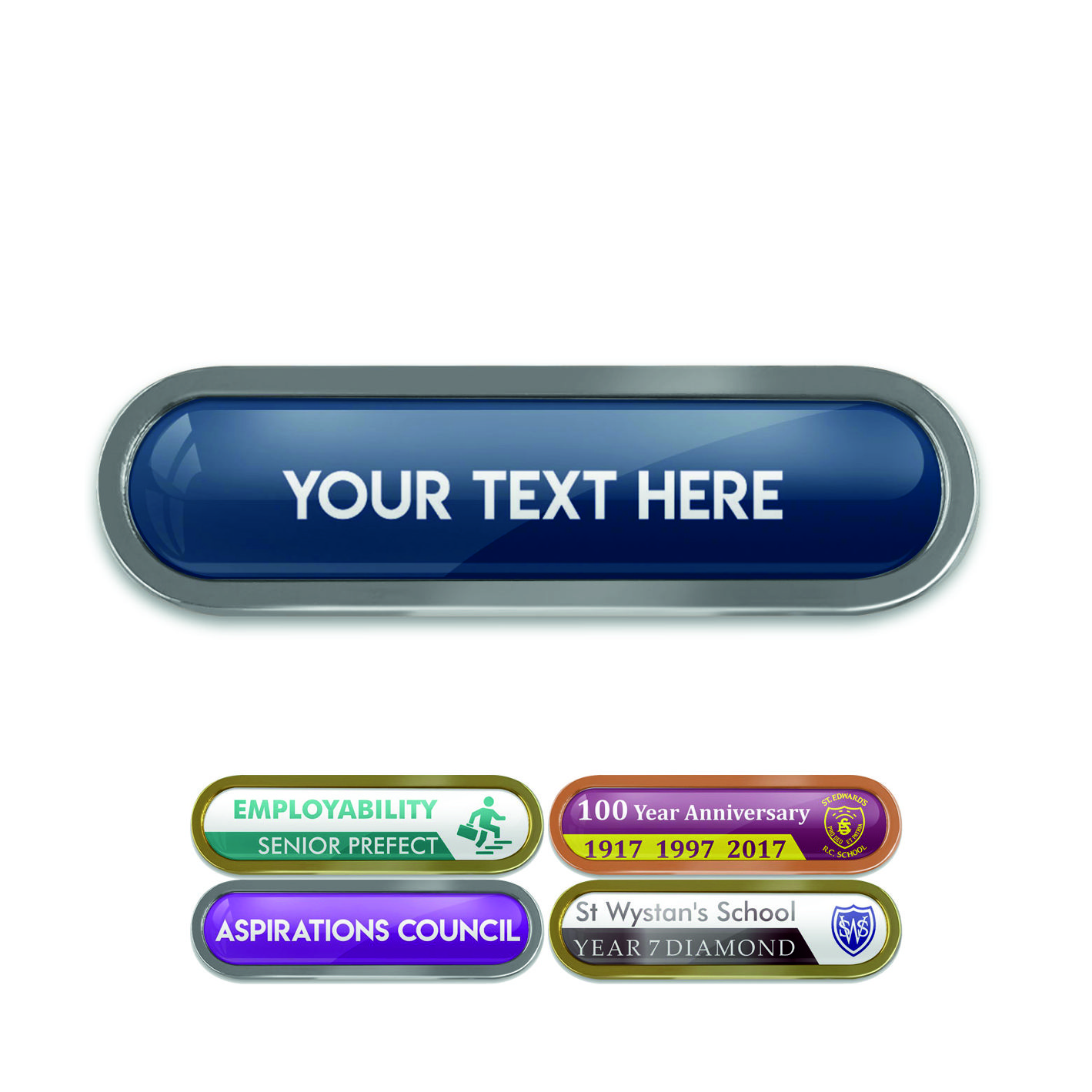 Silver Bespoke Your Text Metal Bar Badge - 45mm