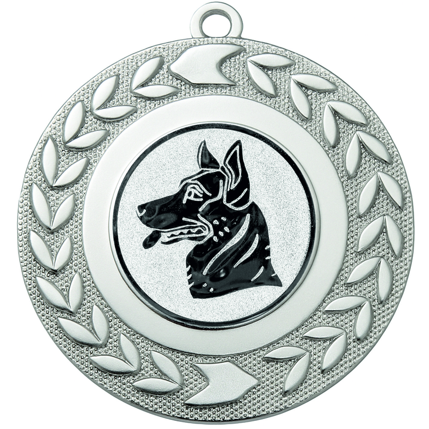 Silver Wreath Dog Head Medal - FREE Ribbon - BIE.M9460.02