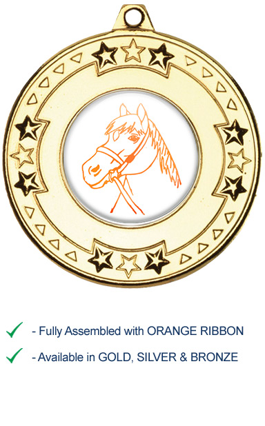 Horses Head Medal with Orange Ribbon - M69