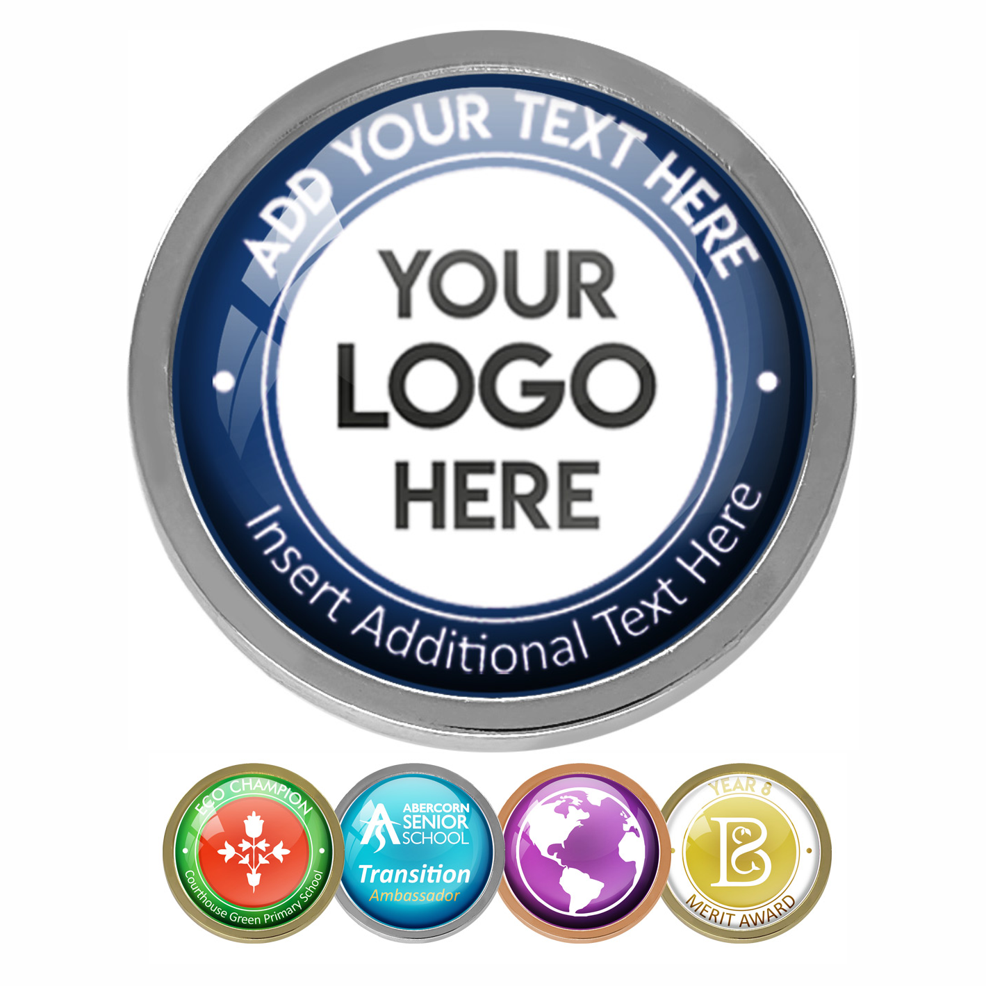 Silver Bespoke Your Logo & Text Round Metal Badge - 28mm