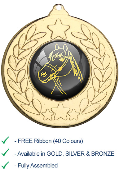Gold Horses Head Medal with Ribbon - 9459G
