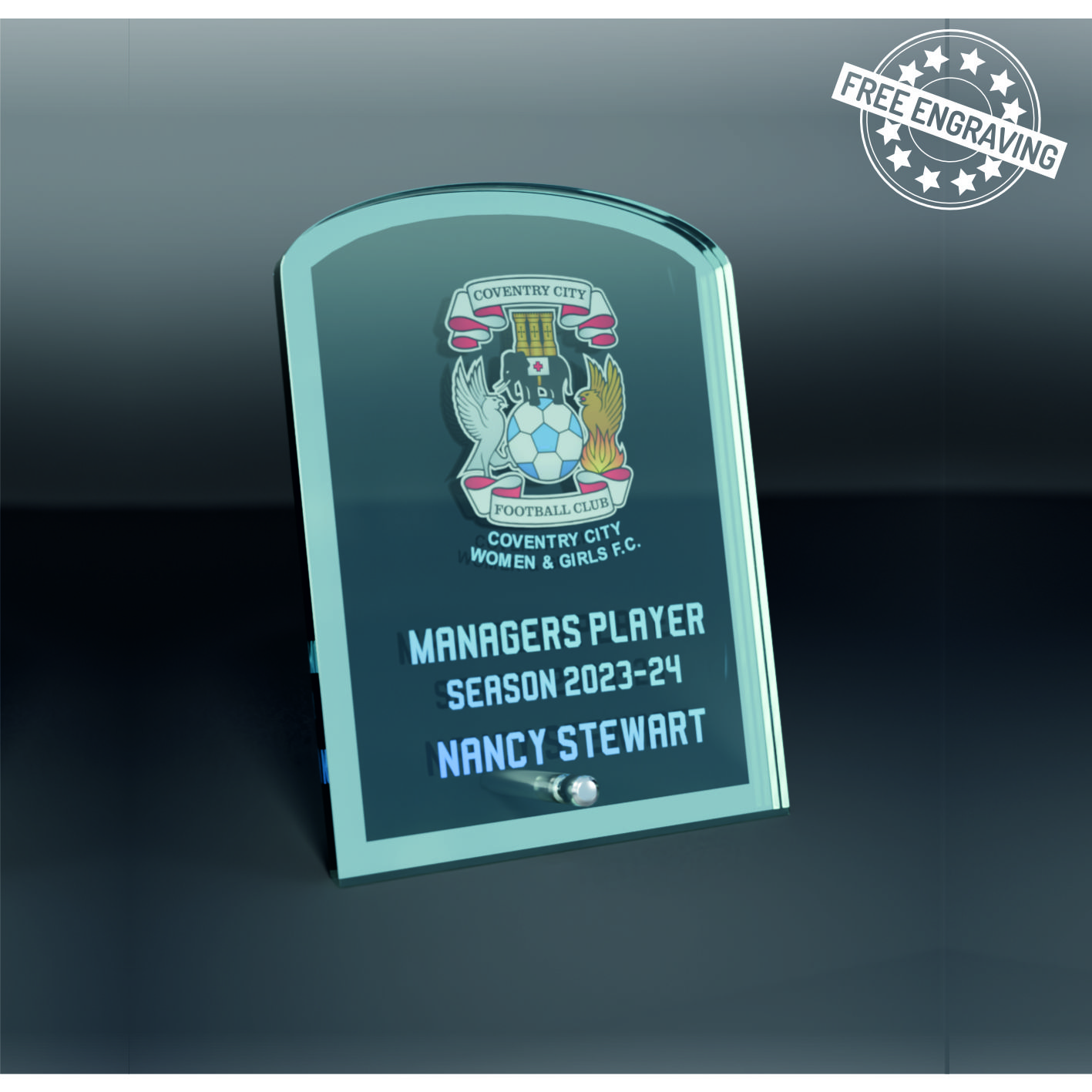 15.5cm FULL COLOUR CRICKET GLASS AWARD - W541