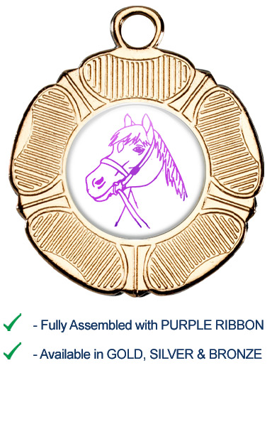 Horses Head Medal with Purple Ribbon - M519