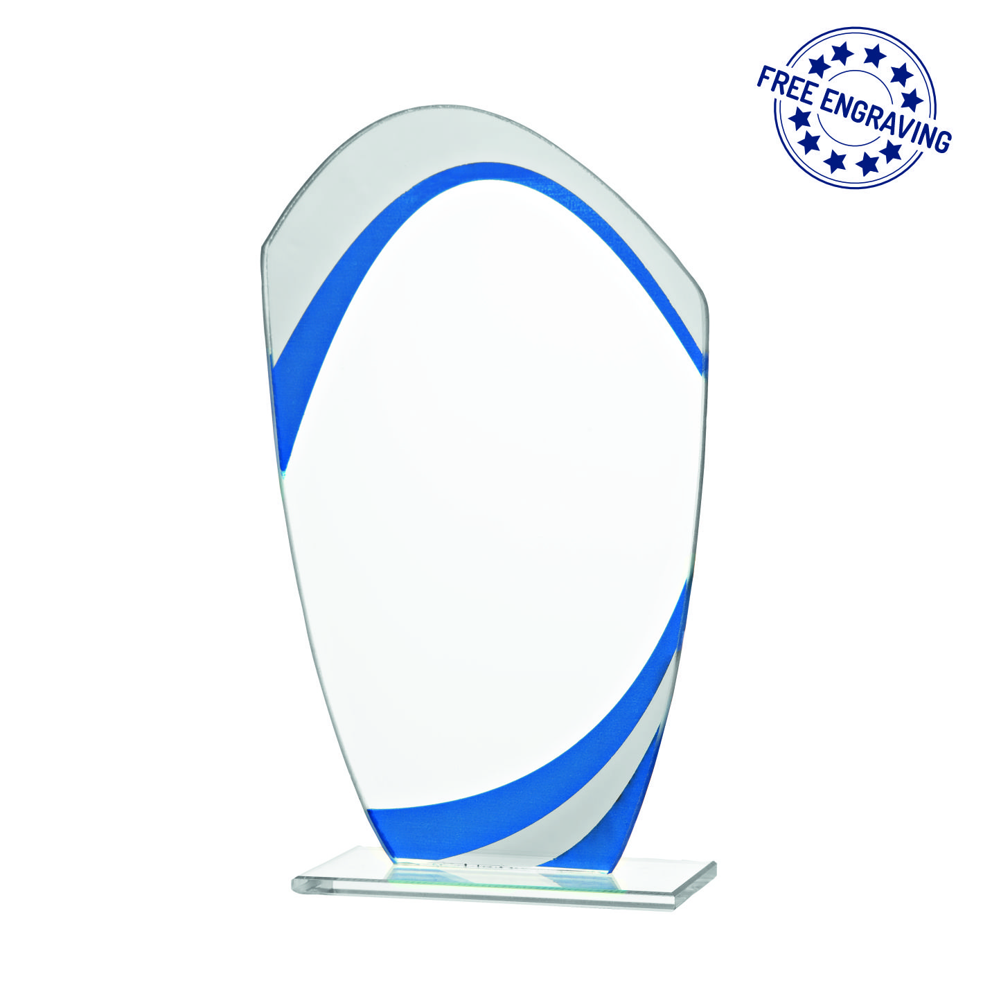 Blue & Silver Curved Octogan Luxury Glass Award - W55_.09