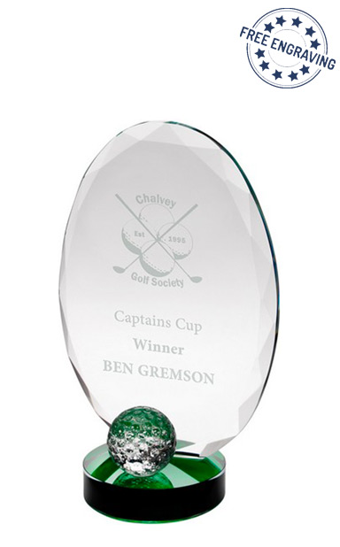 Small Golf ball on Green Base Oval Glass Award (18.4cm) - JB3100A