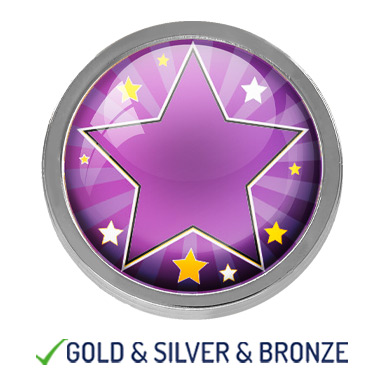 HIGH QUALITY METAL PURPLE STAR ROUND BADGE - 22mm