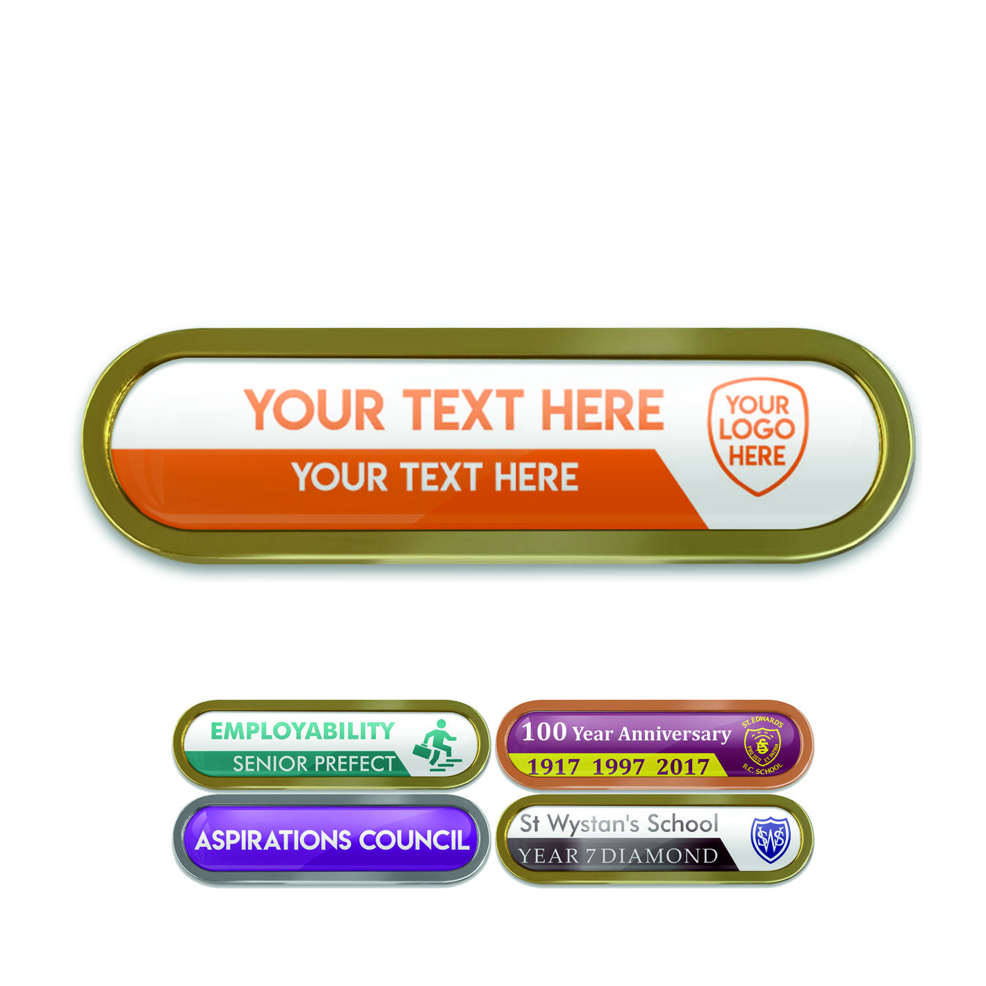 Gold Bespoke Your Logo & Text Metal Bar Badge - 45mm