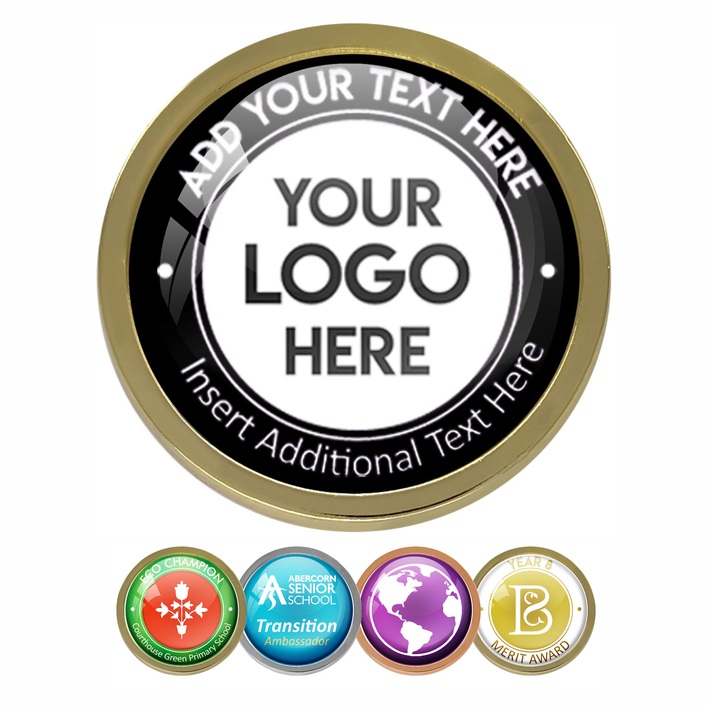Gold Bespoke Your Logo & Text Round Metal Badge - 28mm