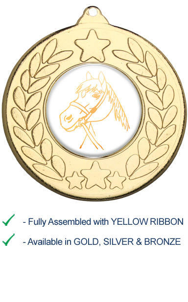 Horses Head Medal with Yellow Ribbon - 9459G