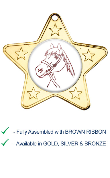 Horses Head Medal with Brown Ribbon - M10