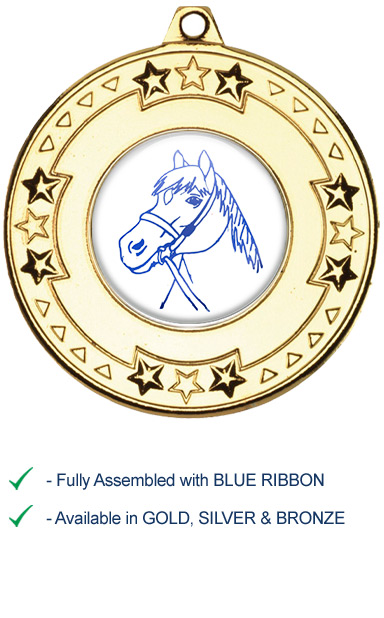 Horses Head Medal with Blue Ribbon - M69