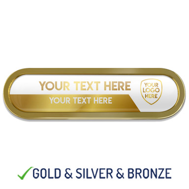 BESPOKE YOUR LOGO & TEXT METAL BAR BADGE- GOLD - 45mm