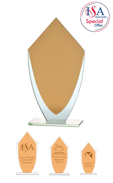 ISA Personalised gold shield Glass AWARD - W282. 