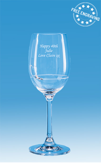 Diamante Wine Glass with Heart Design - SL610