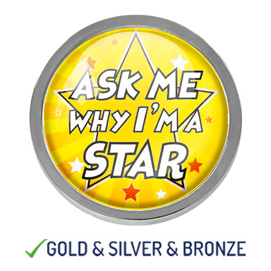 HIGH QUALITY METAL STAR "ASK WHY I'M A STAR" BADGE - 22mm